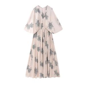 Zara Ecru Ivory Satin Effect Kaftan Maxi Dress
